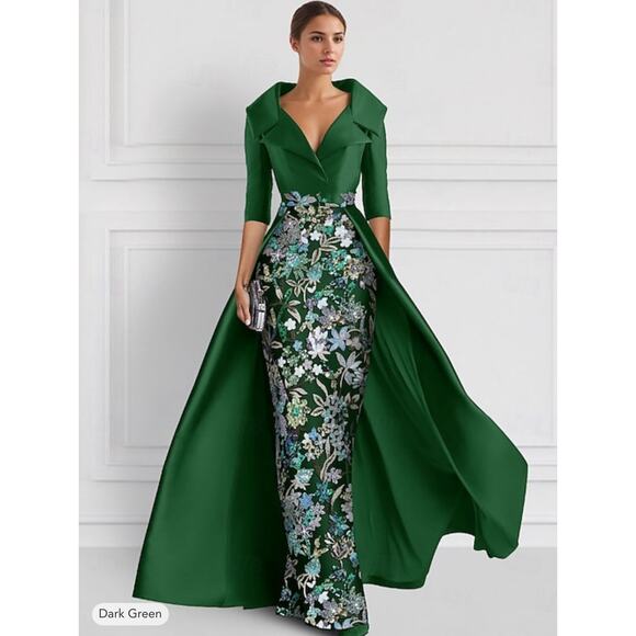 NWT TS Couture Formal Dress Gown Full Length Floral Sequin Satin Green Size 16 - Picture 1 of 16